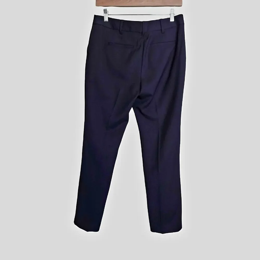 Tory Burch | Navy Blue Wool Center Press Stretch Trousers - small hole